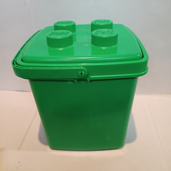 Vintage Lego Duplo Blocks & Green Storage Bucket-74 Pieces-1992-Handle - Picture 10 of 12